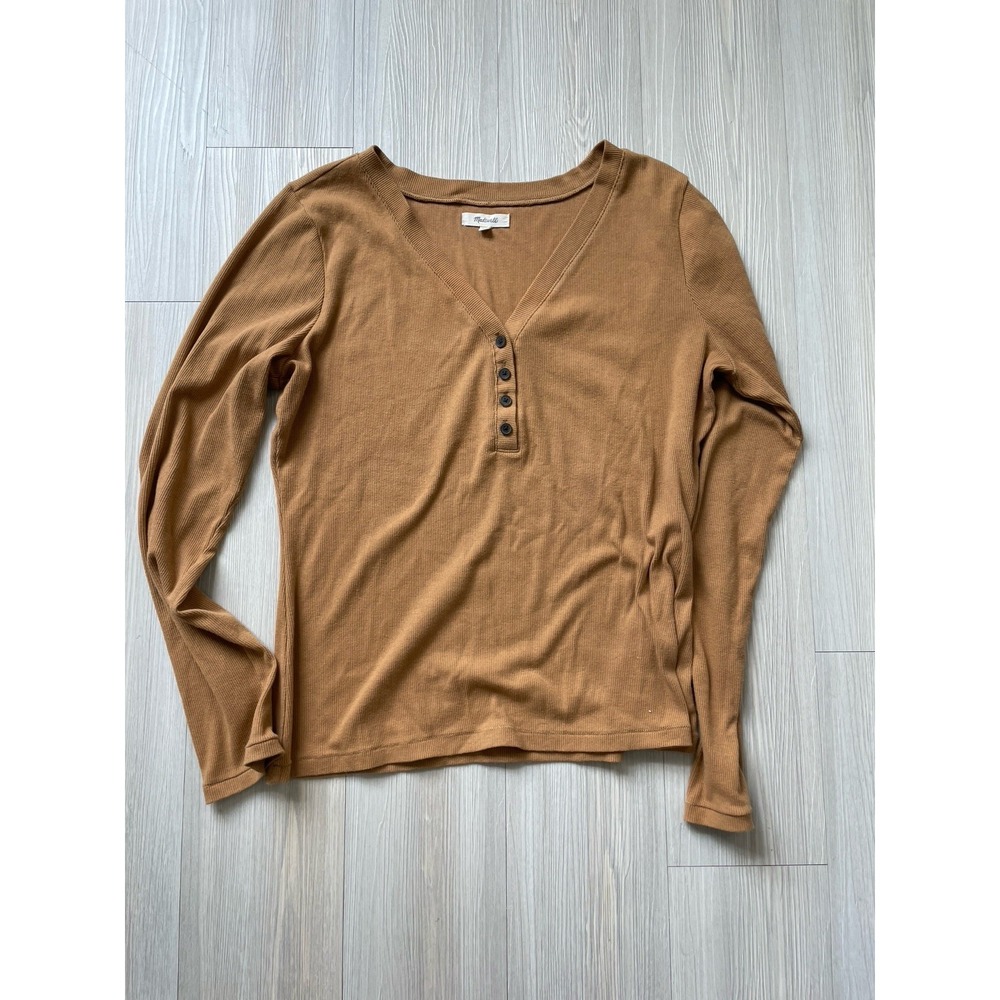 Madewell Women's Brown Long Sleeve V-neck Henley Top Size XL